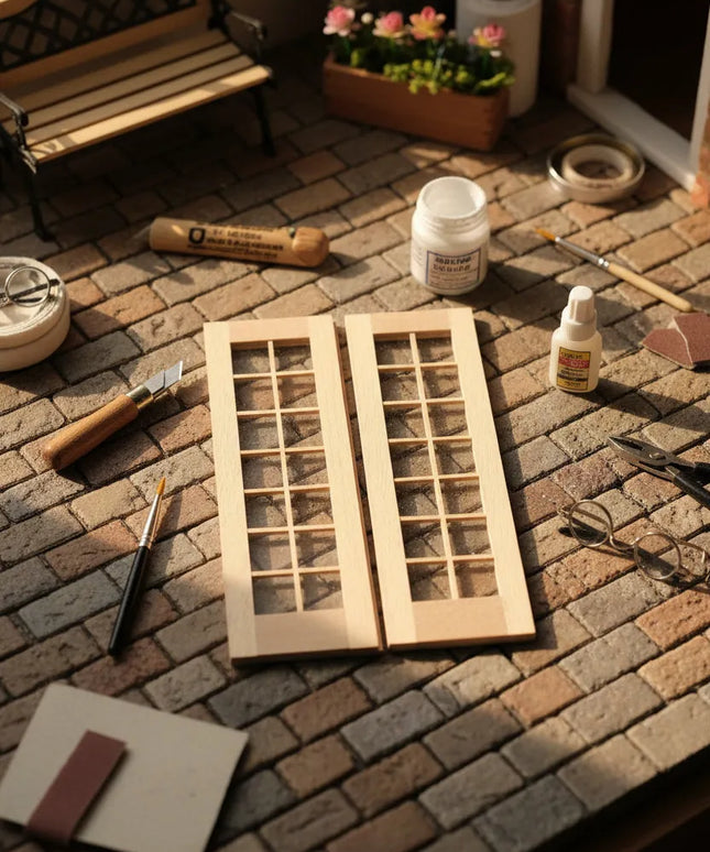 Doppel Terrassentüre aus Holz 1:12  Puppenhaus  Zubehör