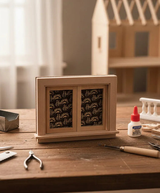 Doppelfenster aus Holz 1:12  Puppenhaus  Zubehör