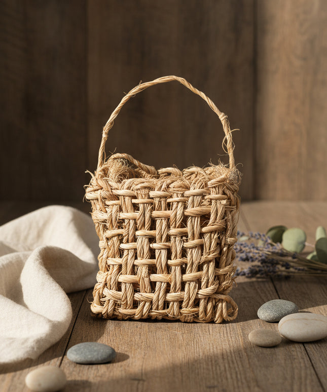 Einkaufstasche aus Rattan Puppenhaus Zubehör 1:12