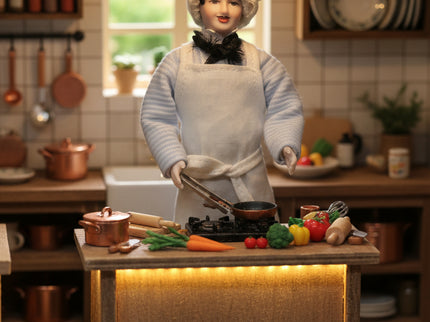 Miniaturpuppe "Der Koch" aus Porzellan für Puppenstube, 1:12