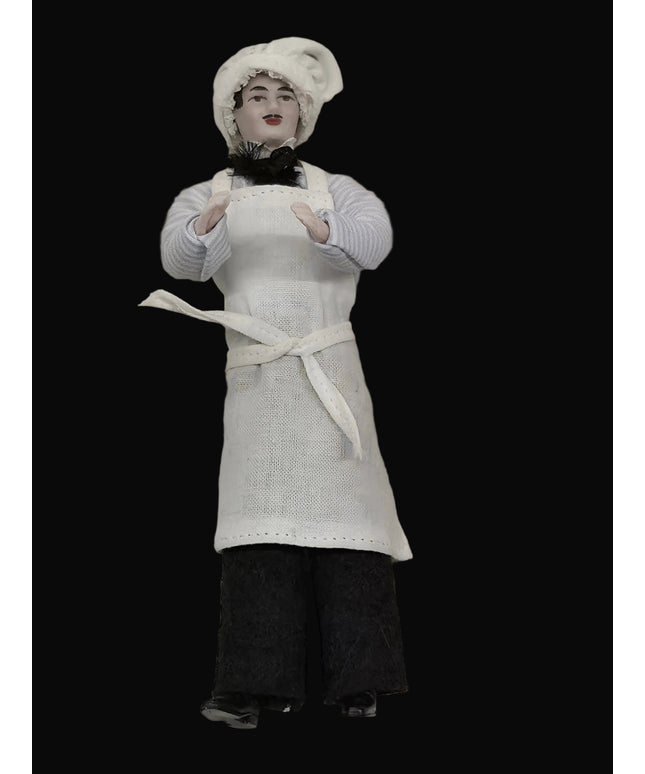 Miniaturpuppe "Der Koch" aus Porzellan für Puppenstube, 1:12