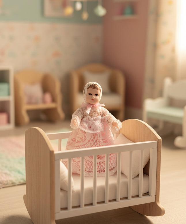 Miniaturpuppe "Das Baby" aus Porzellan für Puppenstube, 1:12