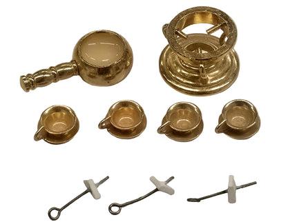 Fondue Set aus Messing für Puppenhaus 1:12
