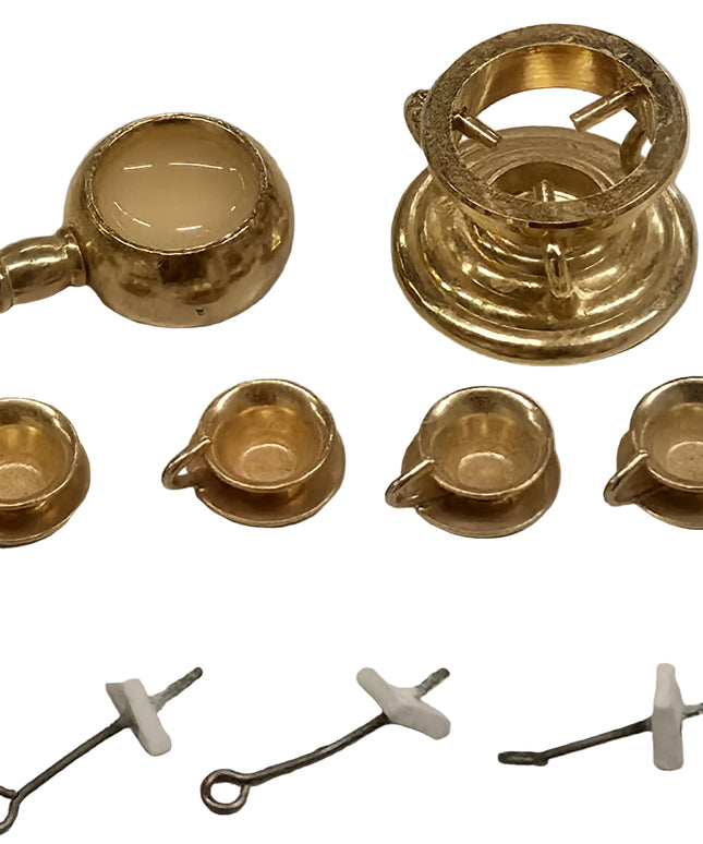 Fondue Set aus Messing für Puppenhaus 1:12