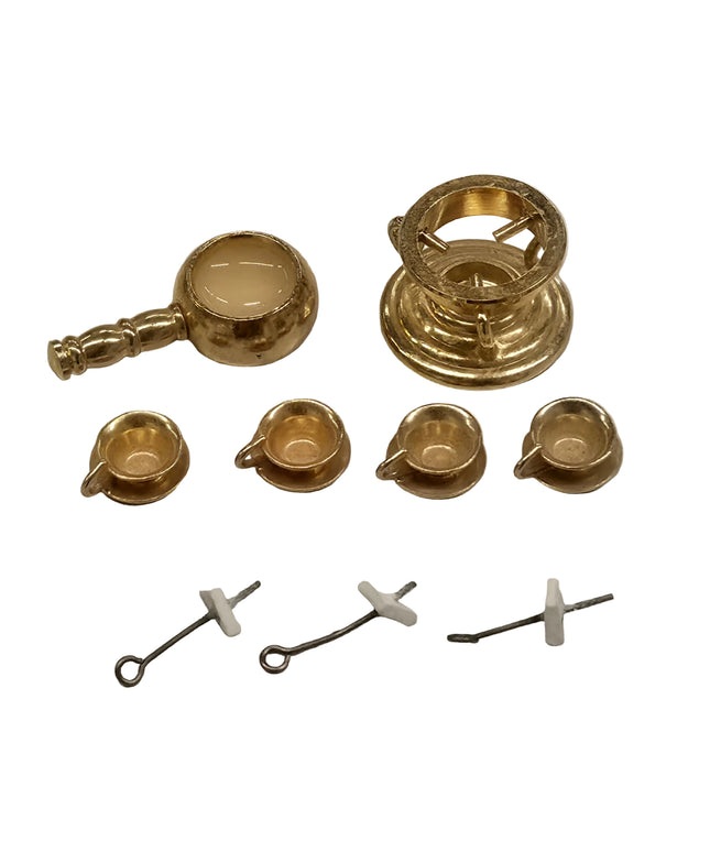Fondue Set aus Messing für Puppenhaus 1:12