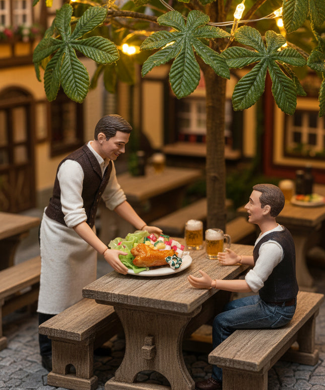 Salatteller mit Haxe auf Porzellanteller 1:12 – für das Puppenhaus