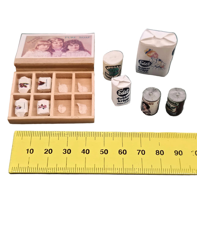 Seifenkästchen und Papierrollen Set für Puppenhaus 1:12