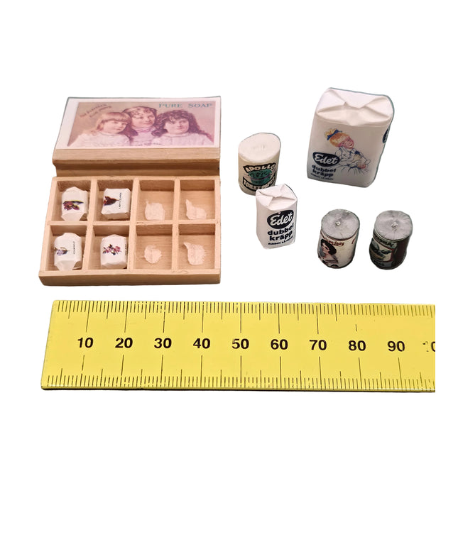 Seifenkästchen und Papierrollen Set für Puppenhaus 1:12
