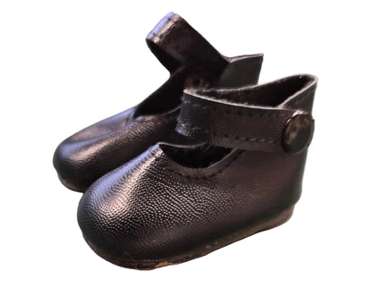 Puppen Schuhe Schwarz 6 cm - Kunstleder - Druckknopfverschluss