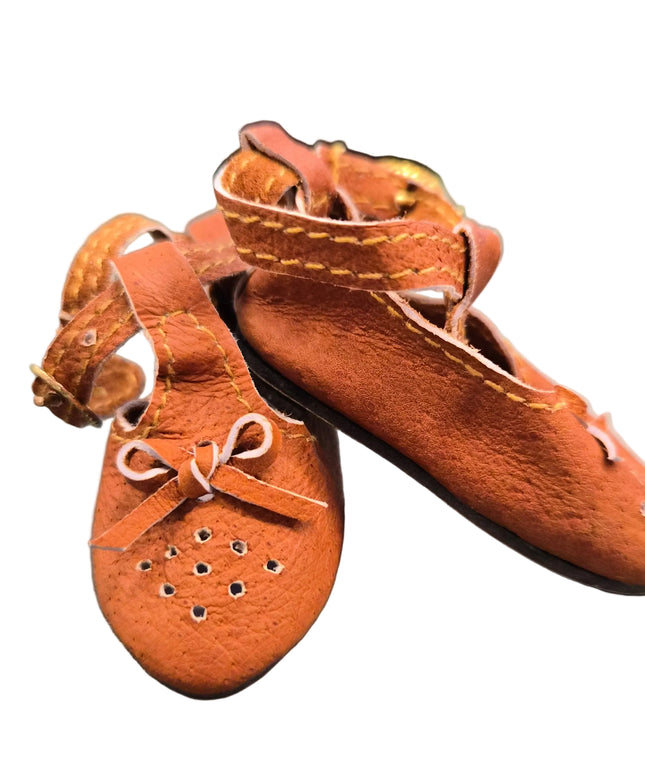 Puppen Halb Schuhe Braun 6cm Echtleder