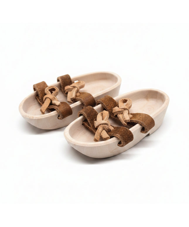 Puppen Sandalen aus Holz mit Lederbändel