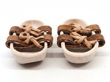 Puppen Sandalen aus Holz mit Lederbändel