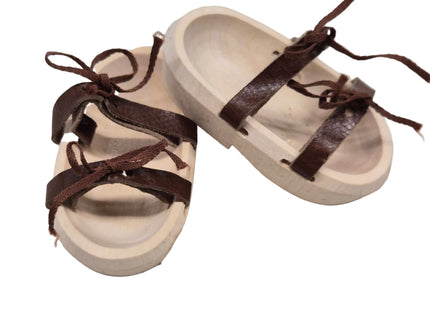Puppen Sandalen aus Holz mit Lederbändel