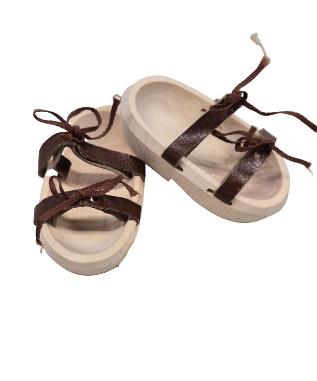 Puppen Sandalen aus Holz mit Lederbändel