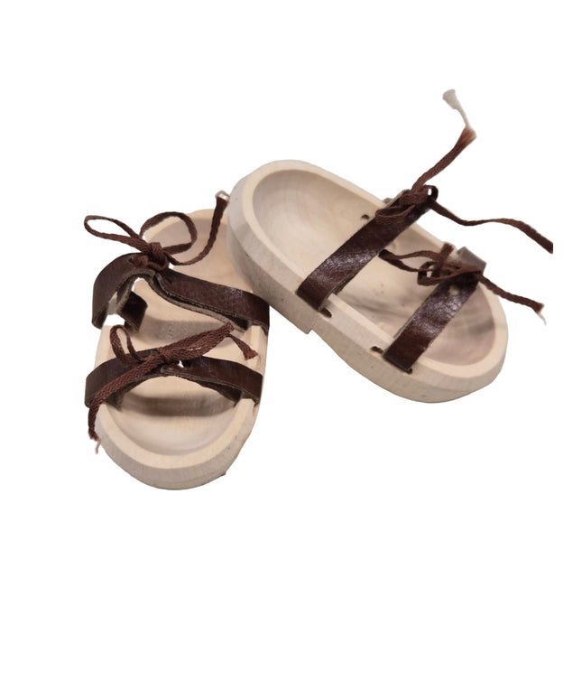 Puppen Sandalen aus Holz mit Lederbändel