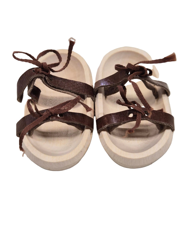 Puppen Sandalen aus Holz mit Lederbändel