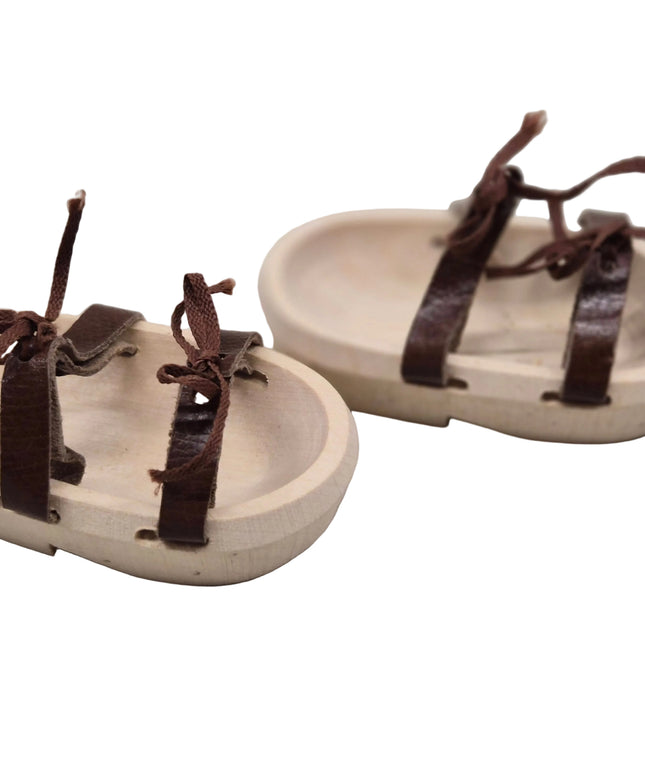 Puppen Sandalen aus Holz mit Lederbändel