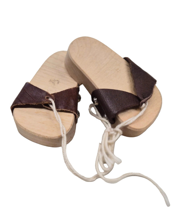Puppen Sandalen aus Holz mit Lederbändel