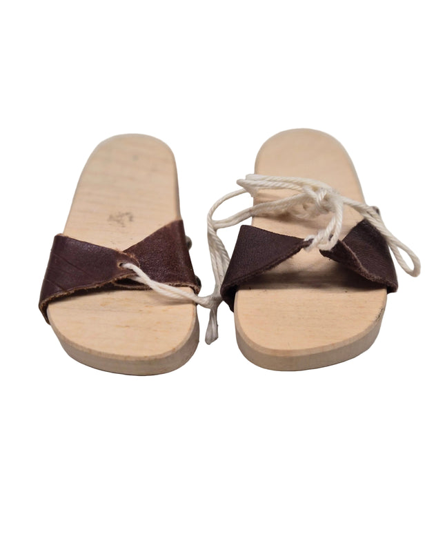 Puppen Sandalen aus Holz mit Lederbändel