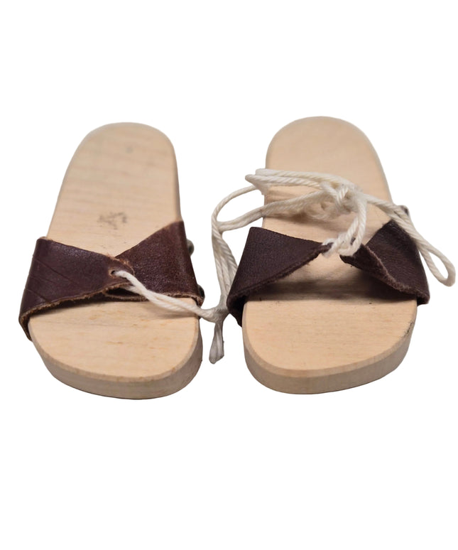 Puppen Sandalen aus Holz mit Lederbändel