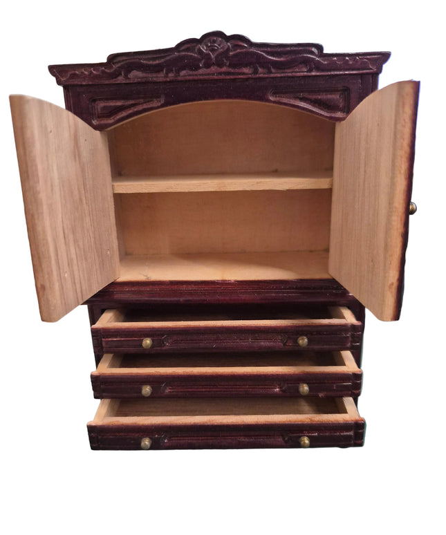 Geschirrschrank in Bordeaux 1:12  Puppenhaus  Zubehör