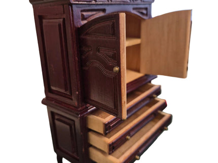 Geschirrschrank in Bordeaux 1:12  Puppenhaus  Zubehör