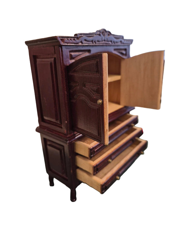 Geschirrschrank in Bordeaux 1:12  Puppenhaus  Zubehör