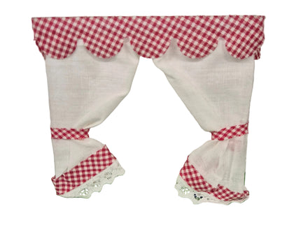 Vorhang mit Weiss Rotem Stoff für Puppenhaus 1:12