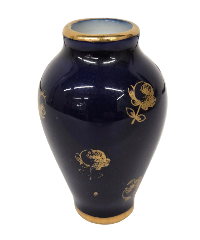 Porzellanvase 4.5cm 1:12 – Blau/Gold für Puppenhaus