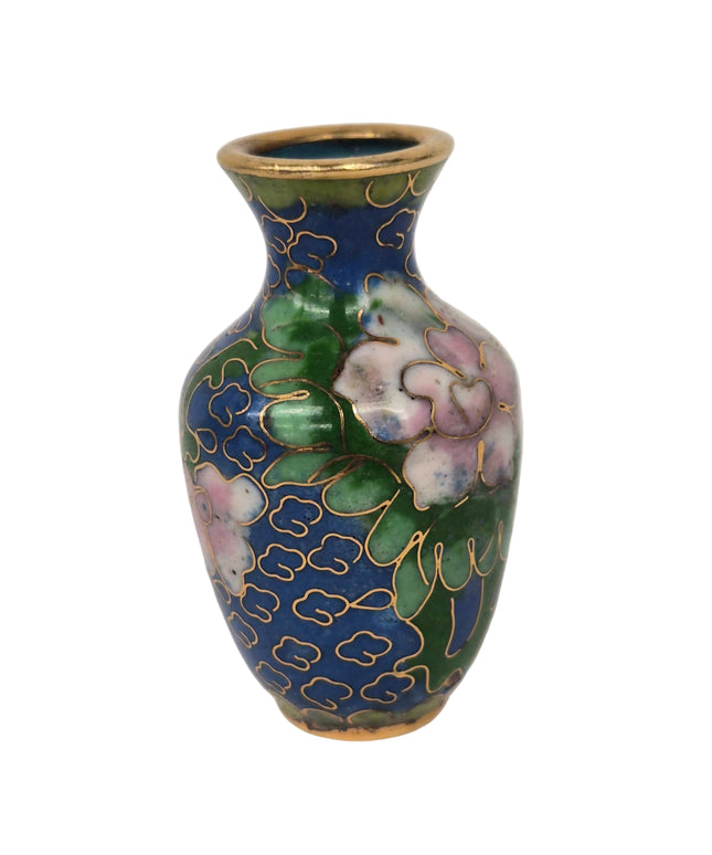 Porzellanvase 1:12 – Blau/Grün mit Blumen- & Golddekor – 5,5 cm