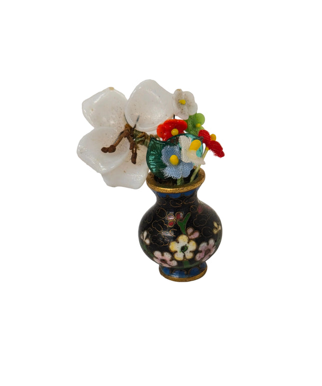 Porzellan Vase mit Blumen 5cm 1:12 für Puppenhaus
