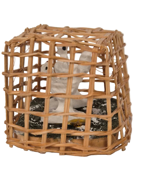 Hüner im geflochtenen Käfig ca. 3cm – Puppenhaus 1:12
