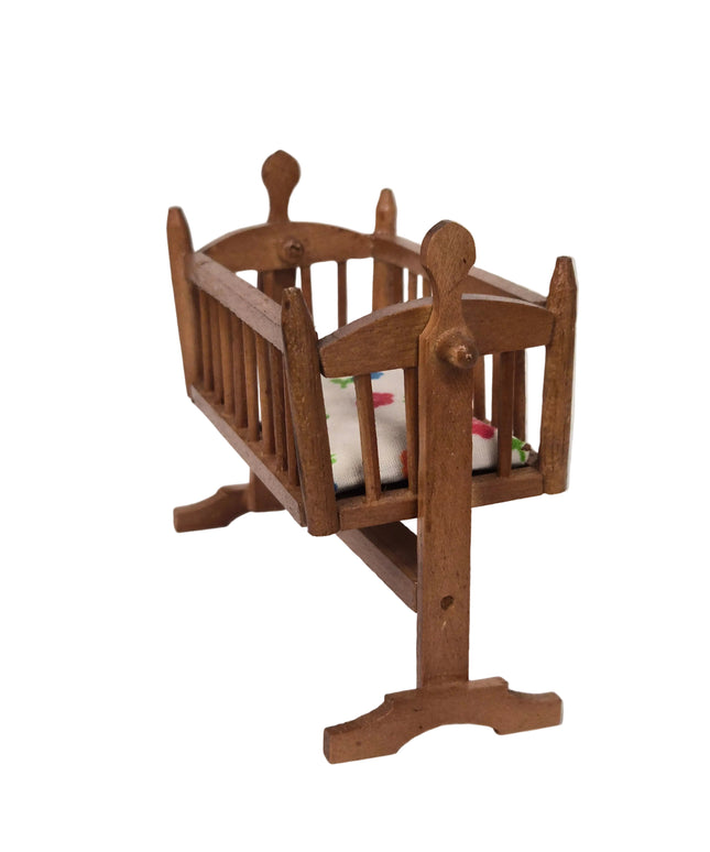 Holz-Wiege mit Bettwäsche – Puppenhaus 1:12