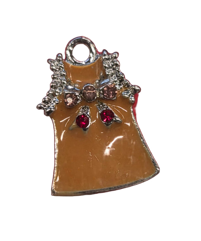 Emaile-Kleid-Charm mit Strasssteinen und einer Schleife