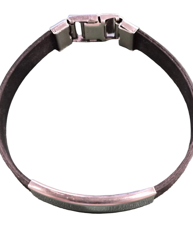 Herrenarmband aus dunklem Kautschuk mit Edelstahl-Platte