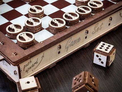 EWA - Spiele Set Schach, Dame, Battle - Puzzle - Holzbausatz
