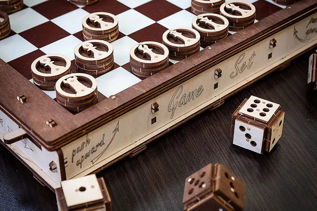EWA - Spiele Set Schach, Dame, Battle - Puzzle - Holzbausatz