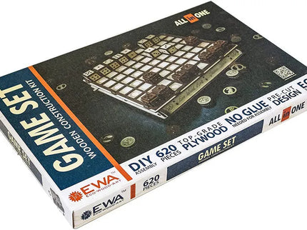 EWA - Spiele Set Schach, Dame, Battle - Puzzle - Holzbausatz