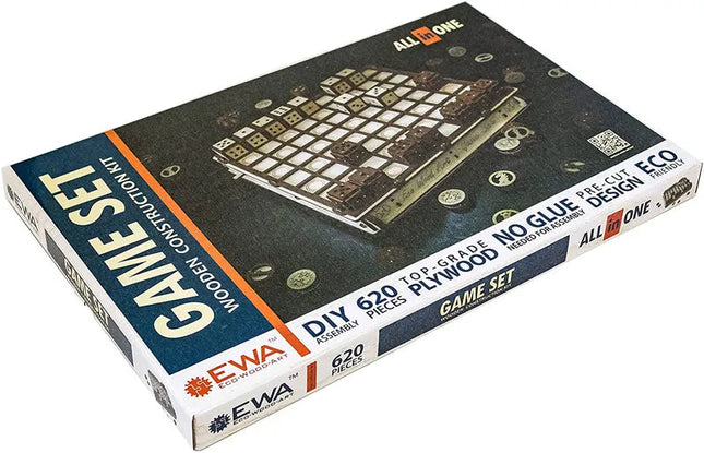 EWA - Spiele Set Schach, Dame, Battle - Puzzle - Holzbausatz