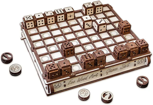 EWA - Spiele Set Schach, Dame, Battle - Puzzle - Holzbausatz
