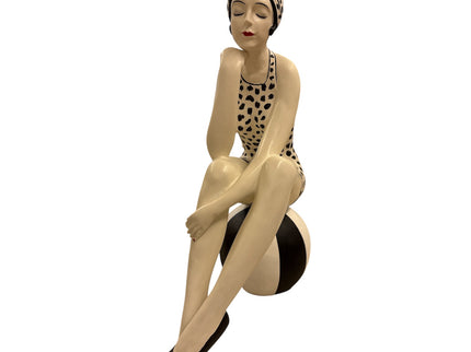 Badenixe Figur 35 cm auf Ball weiss schwarz handbemalt Dekofigur maritim gross (Kopie)