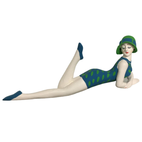 Ludibrium-Badenixe mini liegend, Vintage Schönheit in einem blau/grünen Badeanzug
