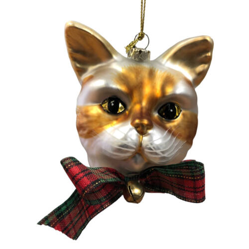 Baumschmuck - Glasornament - Katzenkopf hellbeige mit gelben Augen