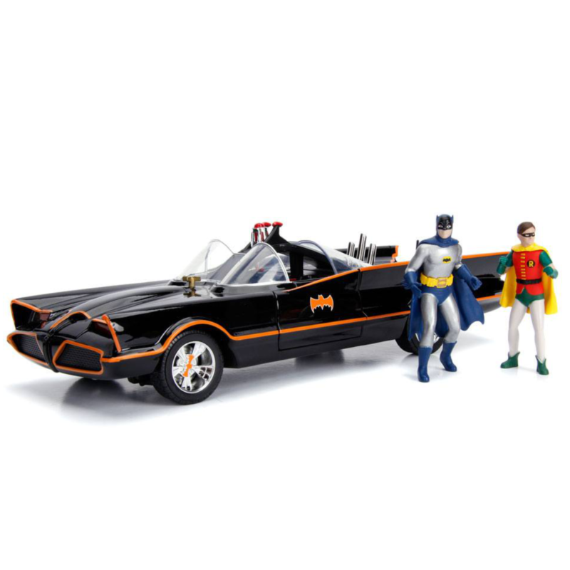 Ludibrium-Jada - Batman Diecast Modell 1966 Batmobile mit Leuchtfunktionen mit Batman und Robin Figuren, 1:18