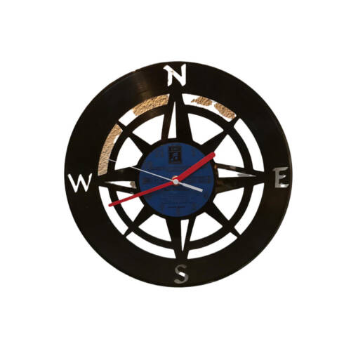Schallplatten-Wanduhr - Motiv Kompass