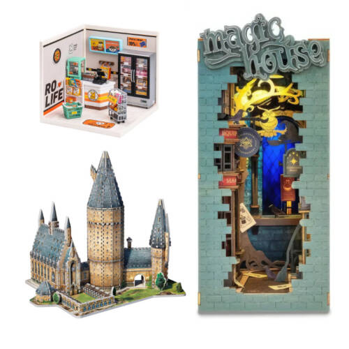 3D Puzzle, Mini Häuser aus Holz und Bücherecken Diorama