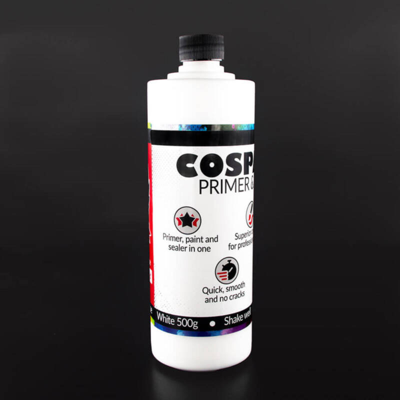 Cospaint Primer & Color - clear - 500 grand color your next project in one go? Cospaint Primer & Color is the best answer for you! Unlock the potential of your projects with our specially formulated primer and color combo now. It is very easy in use, whether you are a beginner or professional. It dries quickly and super smoothly to a flawless finish without cracks nor tack. Cospaint Primer & Color has superior coverage that leads to professional results. Plus, it’s non-toxic and water-based, ensuring safety and ease of use. This top-tier paint is not only flexible but incredibly strong as well, making it suitable for a wide range of materials including foam, Worbla, polystyrene, fabrics, and more. It can be thinned with a few drops of water and mixed together to achieve a different color. The clear variant can even be mixed with acrylic paint or pigments to gain a specific color. For optimal results, apply in thin coats with a one-hour interval between layers. Let it rest overnight after the final application. Content:500g