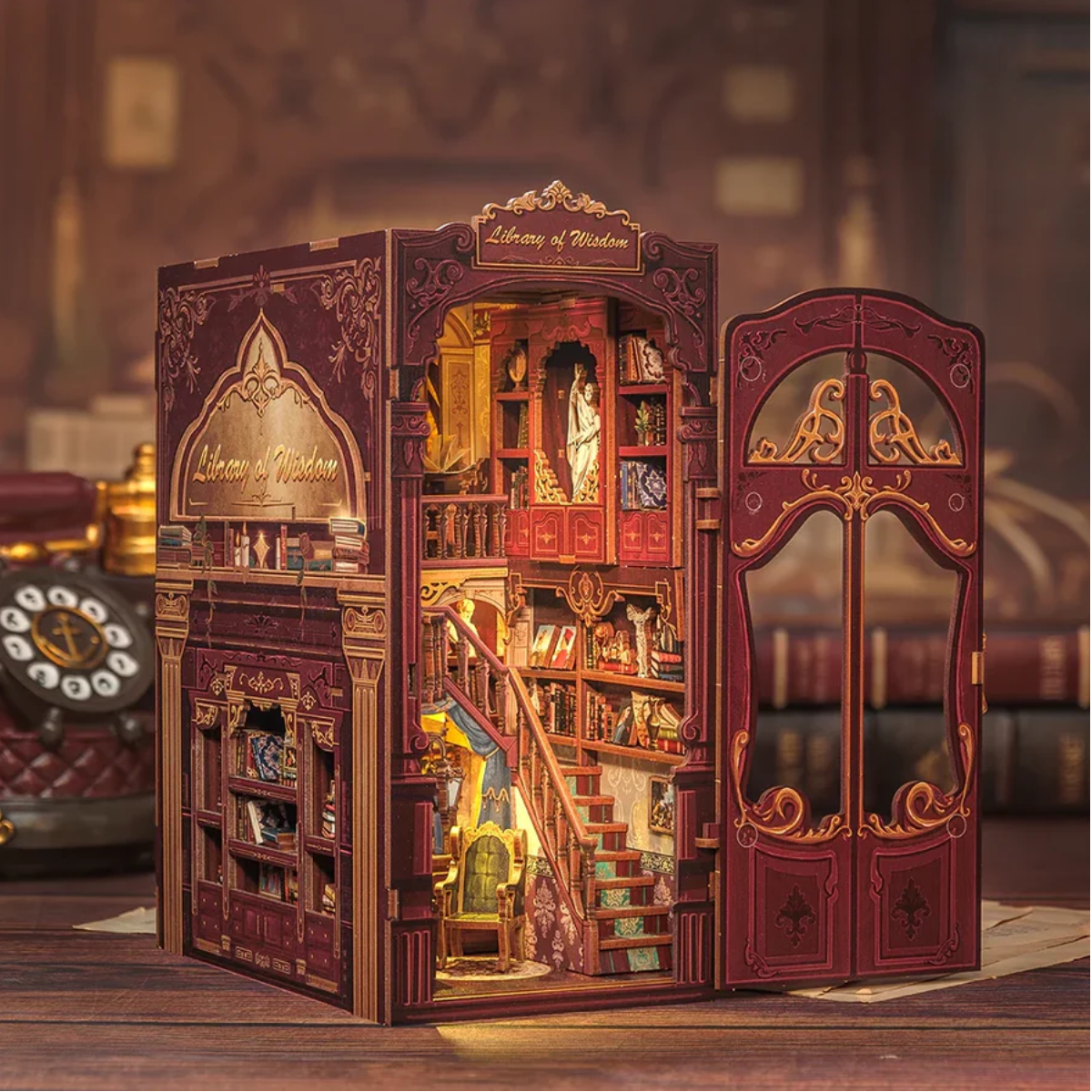 CuteBee DC03 - Book Nook Library of Wisdom – 3D Holzbausatz – Bild 5