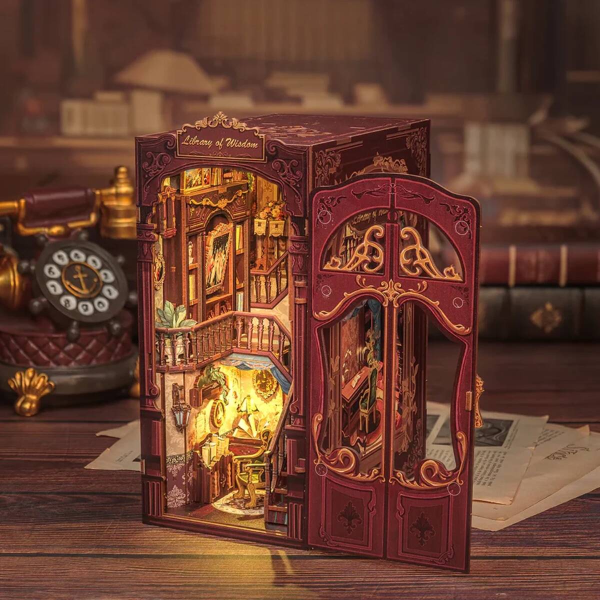 CuteBee DC03 - Book Nook Library of Wisdom – 3D Holzbausatz – Bild 4